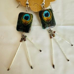 Peacock/Porcupine dangle earrings. New